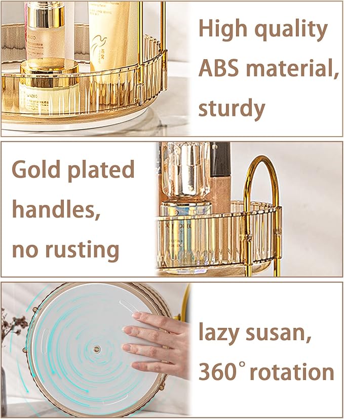 Rotating Makeup Organizer for Vanity, High-Capacity Skincare Clear Make Up Storage Perfume Organizers Cosmetic Dresser Organizer Countertop 360 Spinning (Gold, 1 Tier)-FemmiqueWomen