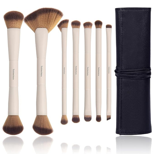 Makeup Brushes, Dual End Makeup Brush Set 7 Pcs, Foundation Contour Powder Concealer Eye Shadows Blush Make Up Brushes, Travel Gift Set, Cruelty-Free-FemmiqueWomen