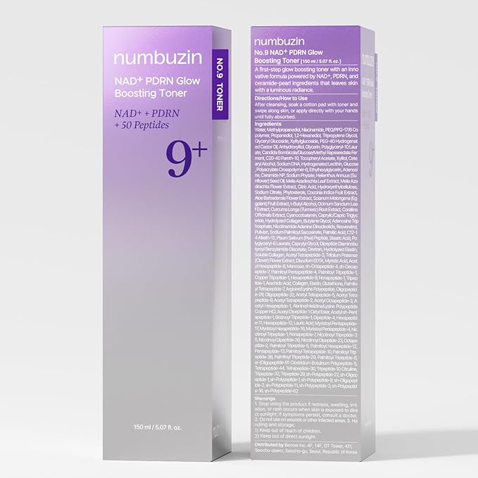 numbuzin No.9 Toner | NAD+ PDRN Glow Boosting Toner | Glowing, Firming, Hydrating, Elasticity, Wrinkles, Fine Lines, Korean Skincare | Salmon PDRN, Peptides, NAD | Essence for Dry Skin | 5.07 fl. Oz-FemmiqueWomen