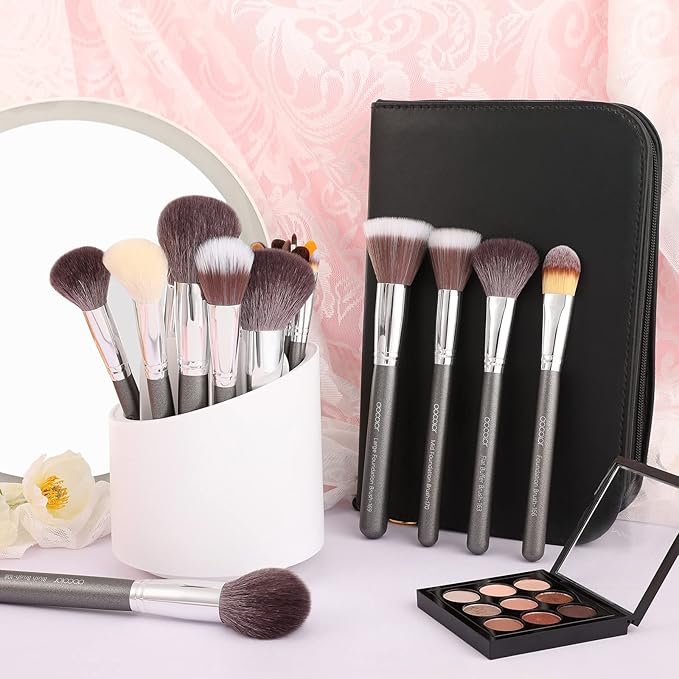 Docolor Professional Makeup Brush Set 29Pcs Makeup Brushes Valentines Day Gifts Premium Goat Synthetic Fiber Foundation Face Powder Blush Concealer Eyeshadows Make Up Brushes with PU Leather Case-FemmiqueWomen