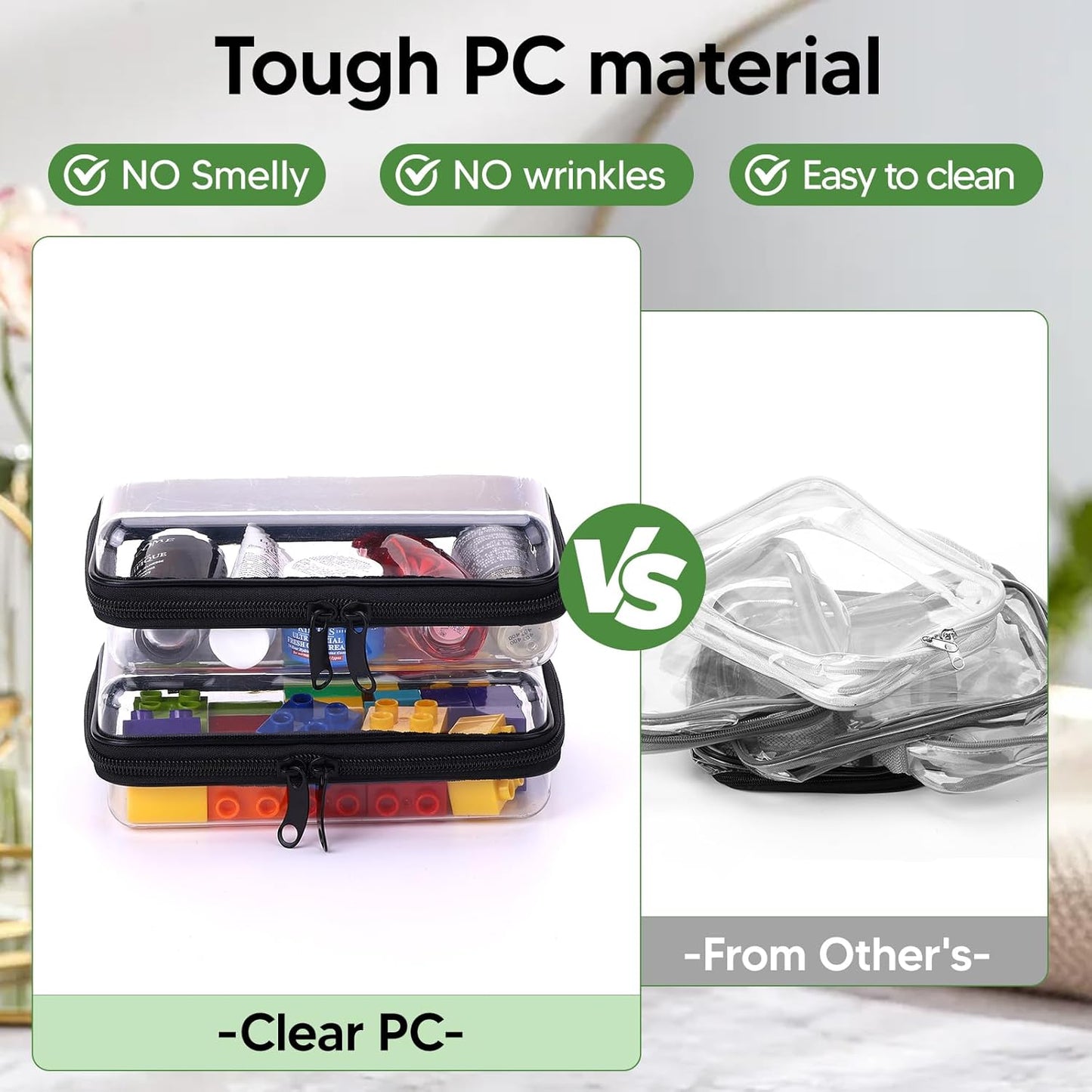 2PCS Zippered Hard Pouch Double,Portable Waterproof Cosmetic Bag with Zipper,Toy Storage Organizer Bins,Hard Plastic Case,Clear Zipper Bags for Organizing,Pencil Case (7.5+7inch)-FemmiqueWomen