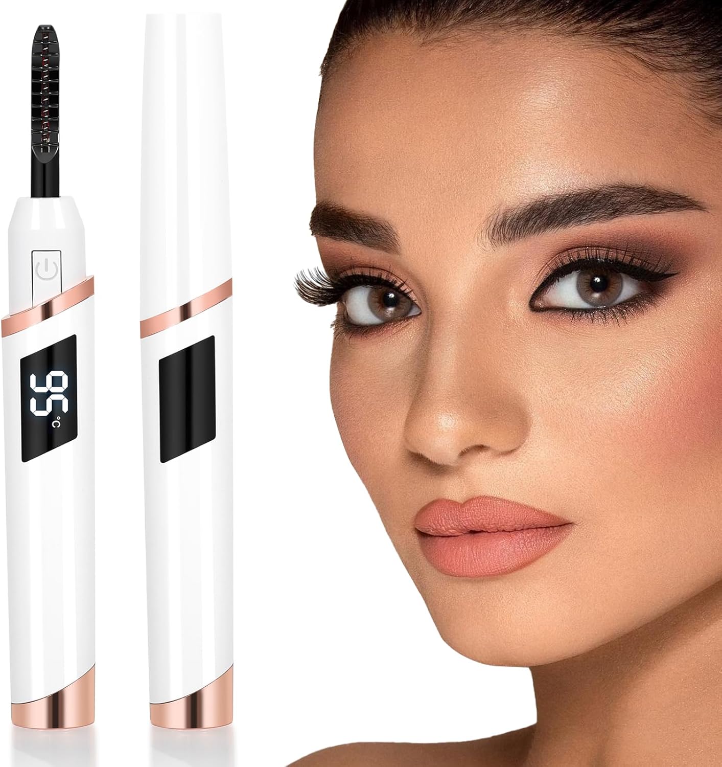 Heated Eyelash Curler for Women, Electric Lash Curler with 10s Fast Heating, 4 Adjustable Temp (65°C-95°C), 24H Curl, USB-C Rechargeable, Ergonomic Design, Travel-Friendly Makeup Tool Gift-FemmiqueWomen