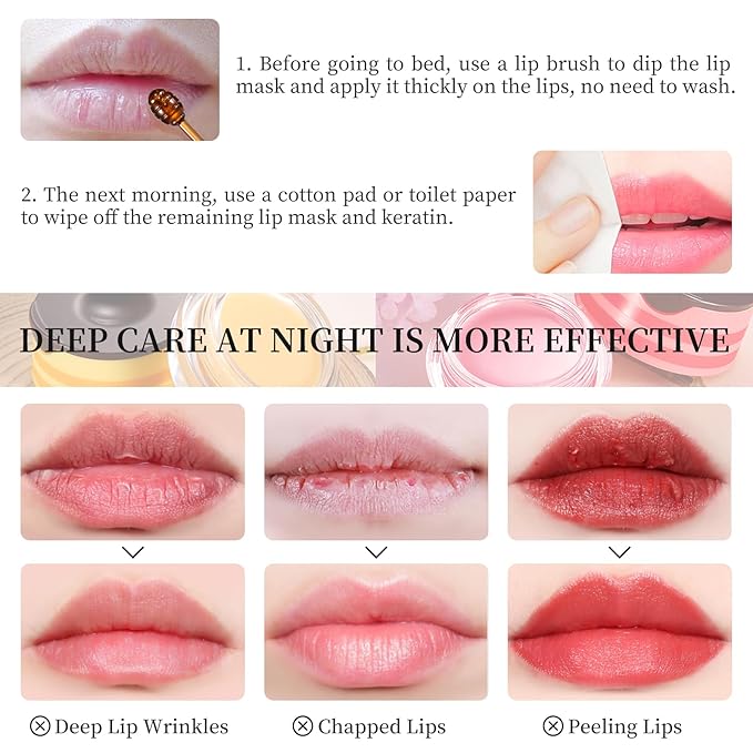 2 PCS Bee Honey Lip Balm Honey Pot, Strawberry & Bee Honey Lip Mask, Reduces Lip Lines, Hydrate & Moisturizing Lip Skin Care, Prevention Dry Cracked Lips, Bee Honey Lip Balm for Lip Repair Treatment-FemmiqueWomen