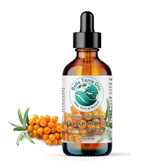 Bella Terra Oils - Sea Buckthorn Oil 4 oz - Unlock the Gold Standard in Skincare, Infused with Omega-3, Omega-6 & Carotenoids, Elevate Your Cosmetic Routine-FemmiqueWomen