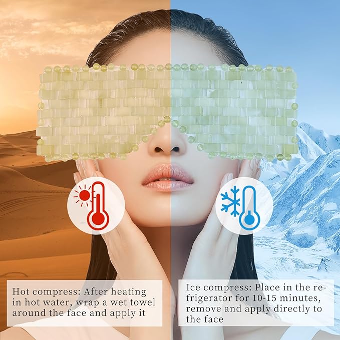 Jade Eye Mask, Eye Mask for Relaxation, Reusable Jade Eye Mask Hot or Cold Using Jade Mask Eyes Sleeping Mask for Alleviate Puffiness Face Massage Relax Eyes Meditation Beauty-FemmiqueWomen