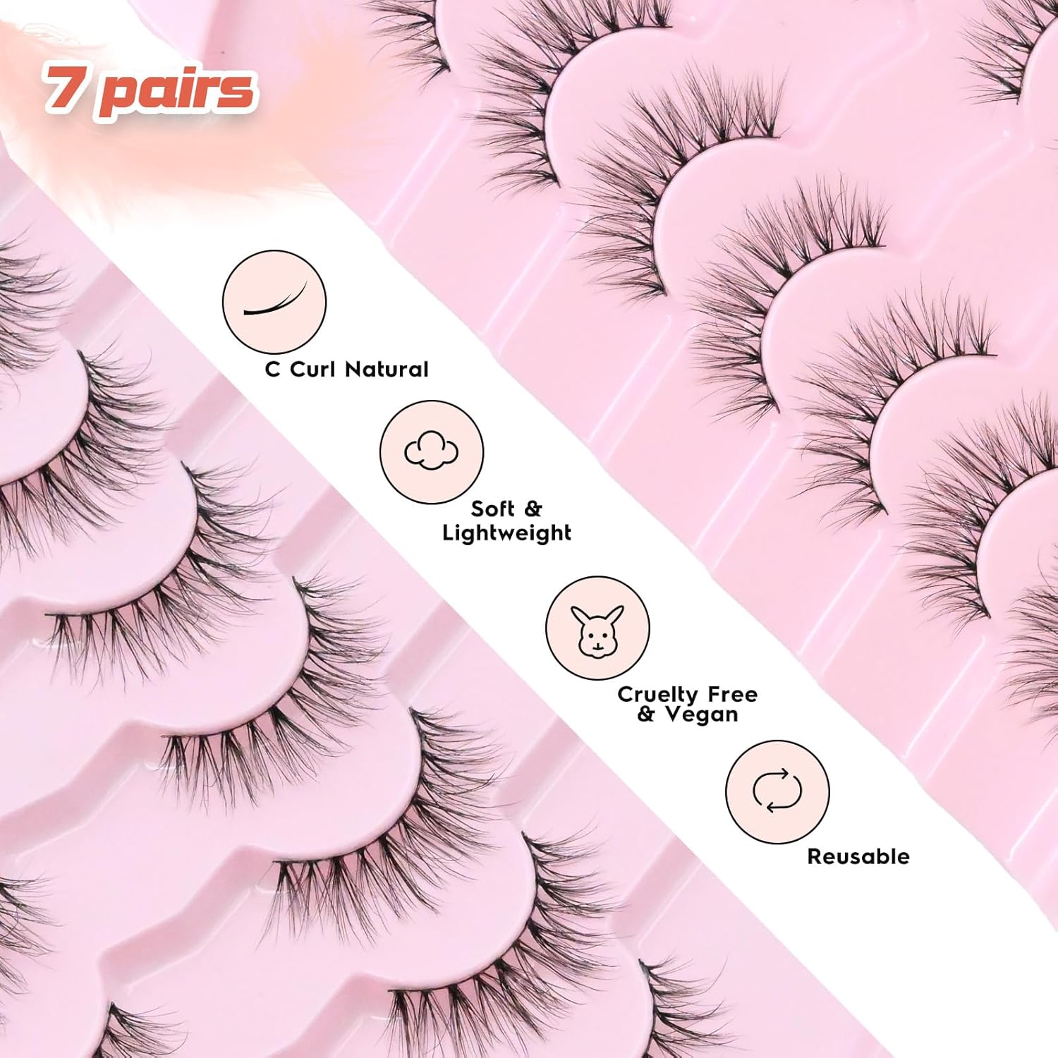 Natural Lashes False Eyelashes 10MM Short Lashes for Small Eyes C Curl Fake Eyelashes Thin Cotton Band 3D Volume Strip Lash Pack Soft Eyelashes 7 Pairs Siligli-FemmiqueWomen