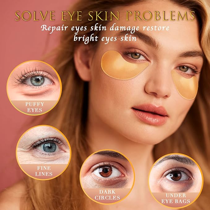 24K GOLD Eye Mask– 60 Pcs - Gold Under Eye Mask Retinol & Collagen - Puffy Eyes and Dark Circles Treatments – Look Younger and Reduce Wrinkles and Fine Lines Undereye-FemmiqueWomen