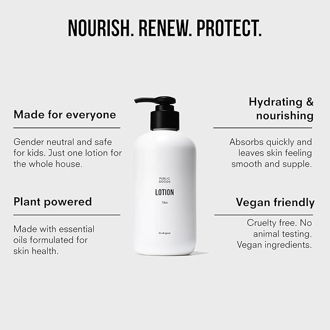 Public Goods Body & Hand Lotion for Women & Men | Natural Moisturizing Daily Lotion for Dry & Itchy Skin | Paraben & Sulfate Free | Made with Organic Essential Oils | Made in Canada | 12 Fl Oz Bottle-FemmiqueWomen