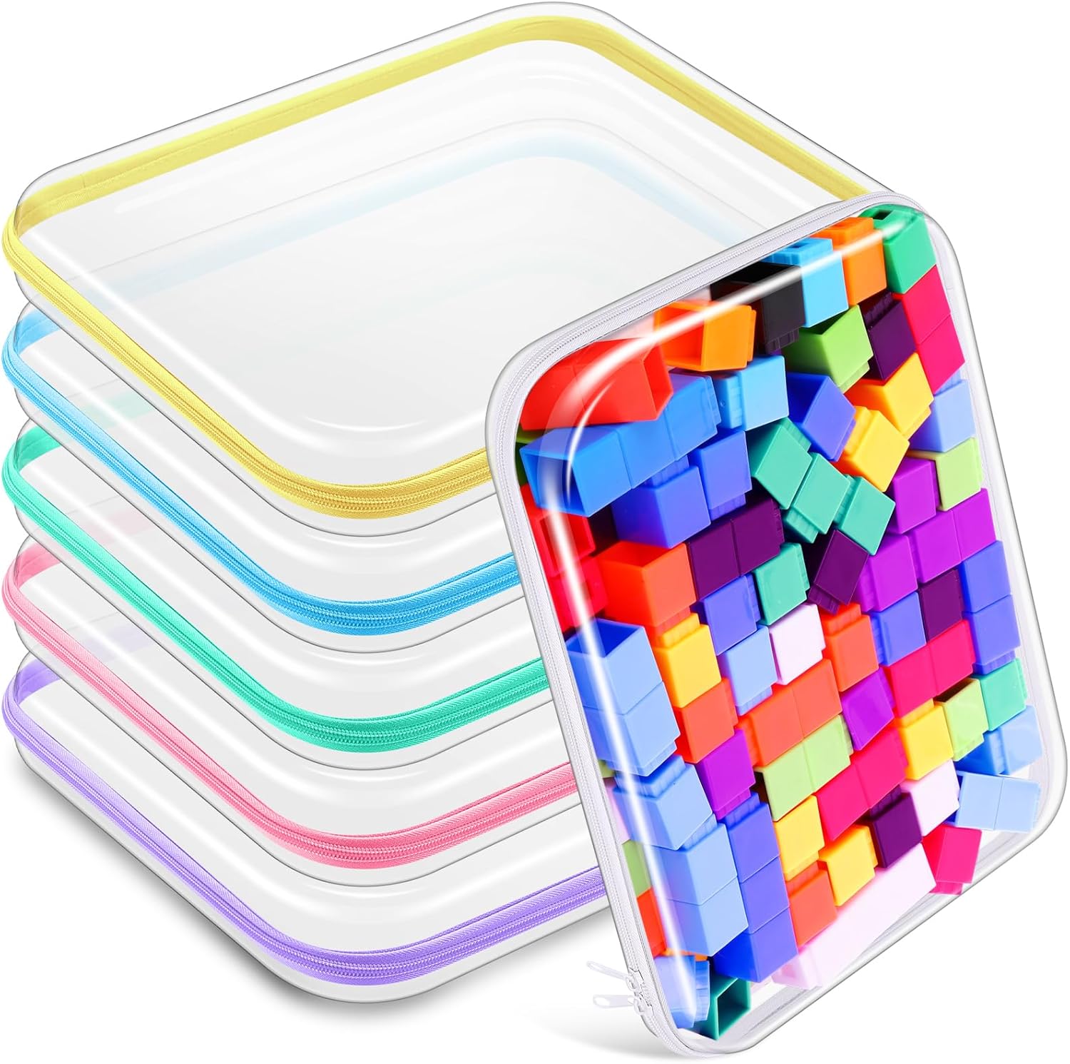 Sanwuta 6 Pcs Clear Hard Zipper Case Pencil Pouches Hard Plastic Zipper Pouches Makeup Bag Transparent Cases for Snacks Plastic Storage Organizer Box for Travel(Assorted Color,13.78 x 11.81 x 2 Inch)-FemmiqueWomen