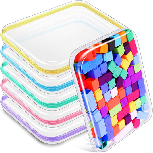 Sanwuta 6 Pcs Clear Hard Zipper Case Pencil Pouches Hard Plastic Zipper Pouches Makeup Bag Transparent Cases for Snacks Plastic Storage Organizer Box for Travel(Assorted Color,13.78 x 11.81 x 2 Inch)-FemmiqueWomen