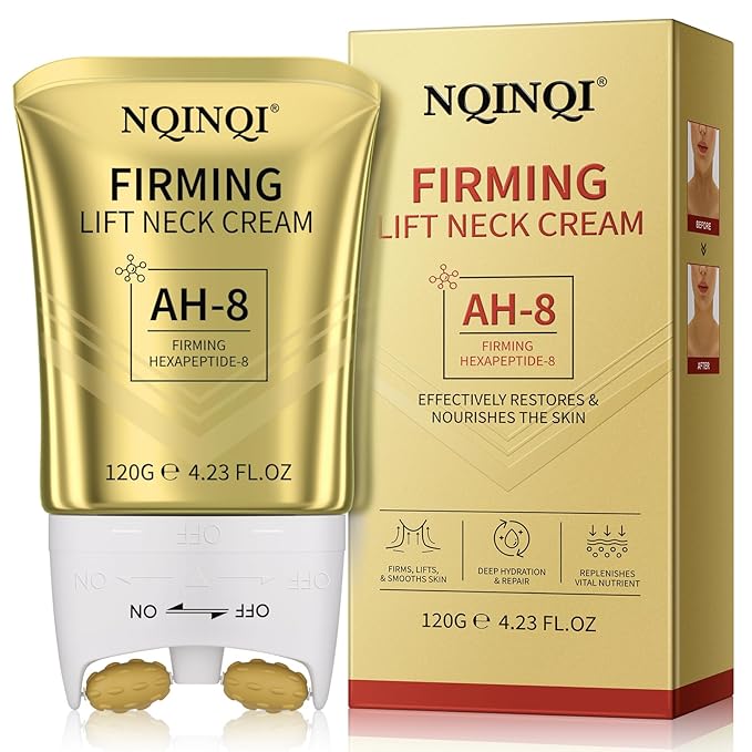 AH-8 Firming Neck Cream with Roller - Neck and Chest Firming Cream to Lift, Tighten & Smooth Sagging Skin, Reduce Wrinkles & Hydrate for Youthful Neck, 4.23 Fl Oz-FemmiqueWomen