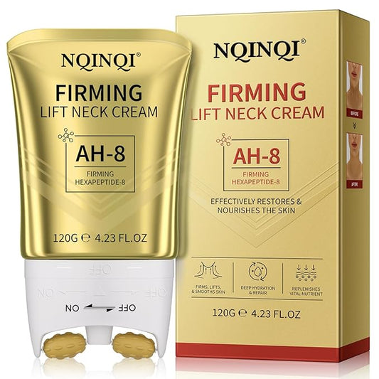 AH-8 Firming Neck Cream with Roller - Neck and Chest Firming Cream to Lift, Tighten & Smooth Sagging Skin, Reduce Wrinkles & Hydrate for Youthful Neck, 4.23 Fl Oz-FemmiqueWomen