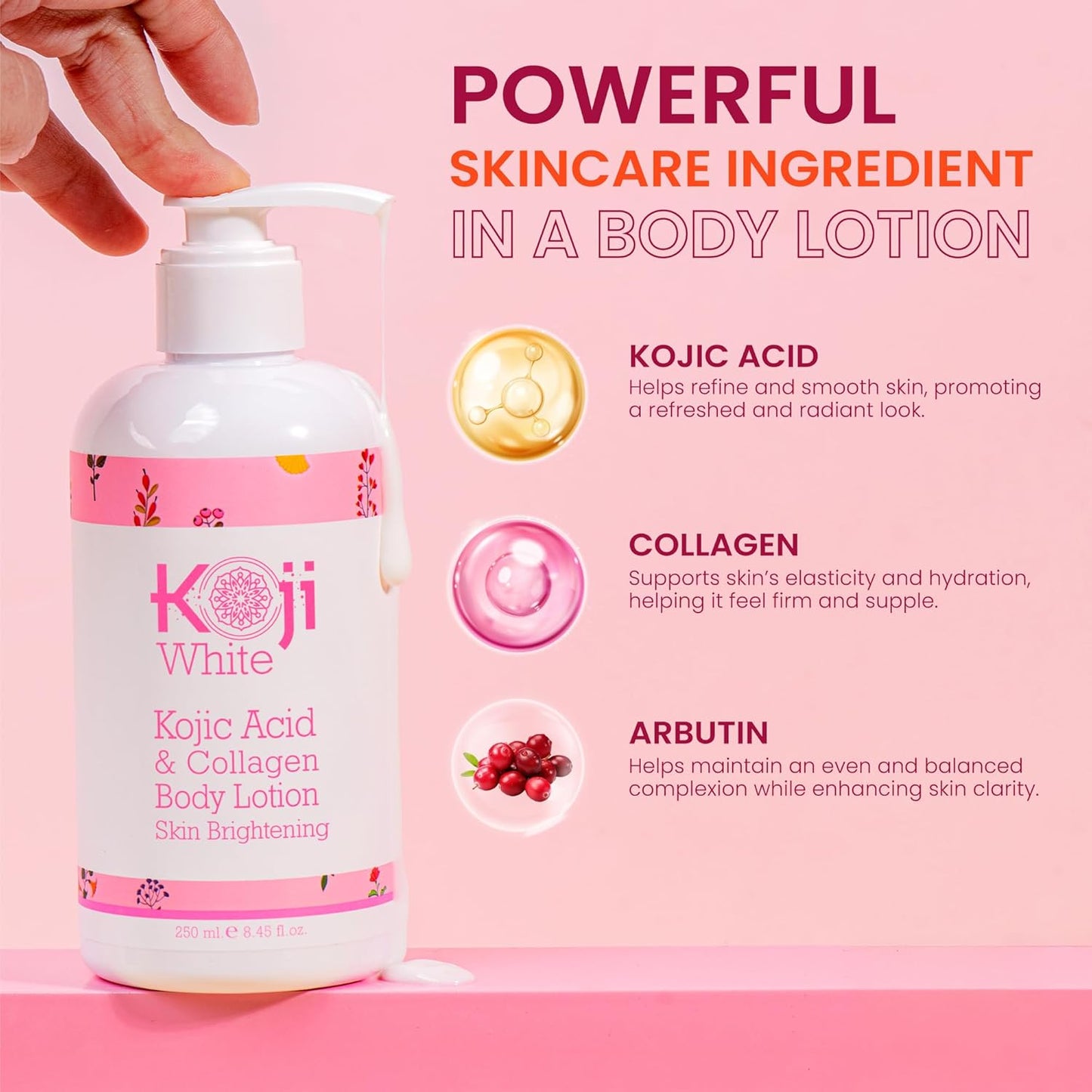 Koji White Kojic Acid & Collagen Body Lotion, Women Gifts Set for Skin Brightening with Arbutin, Glowing Skin, Moisturizer & Radiant Complexion, Uneven Skin Tone - Vegan, 8.45 Fl Oz (2 Packs)-FemmiqueWomen