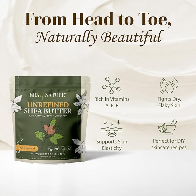 era of nature Organic Unrefined Raw African Ivory White Shea Butter 16oz - Moisturizing Raw Shea Butter Bar for Skin & Hair, DIY Lip Balm Base, Cream, Soap & Lotion Making Supplies Kit, Skincare-FemmiqueWomen