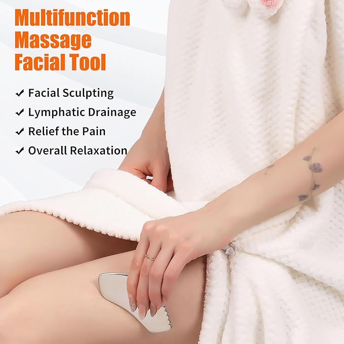 2Pcs Stainless Steel Gua Sha Facial Tools Set, Metal Face Comb Detail Skin Care Tools, Body and Face Gua Sha Sculpting for Tighten Skin Lymphatic Drainage-FemmiqueWomen