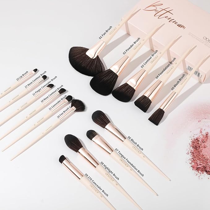Docolor Makeup Brushes Set Professional 30Pcs Makeup Brushes Premium Synthetic Powder Kabuki Foundation Contour Blush Concealer Eye Shadow Blending Eyeliner Crease Eyebrow Make Up Brush Kit - Beige-FemmiqueWomen