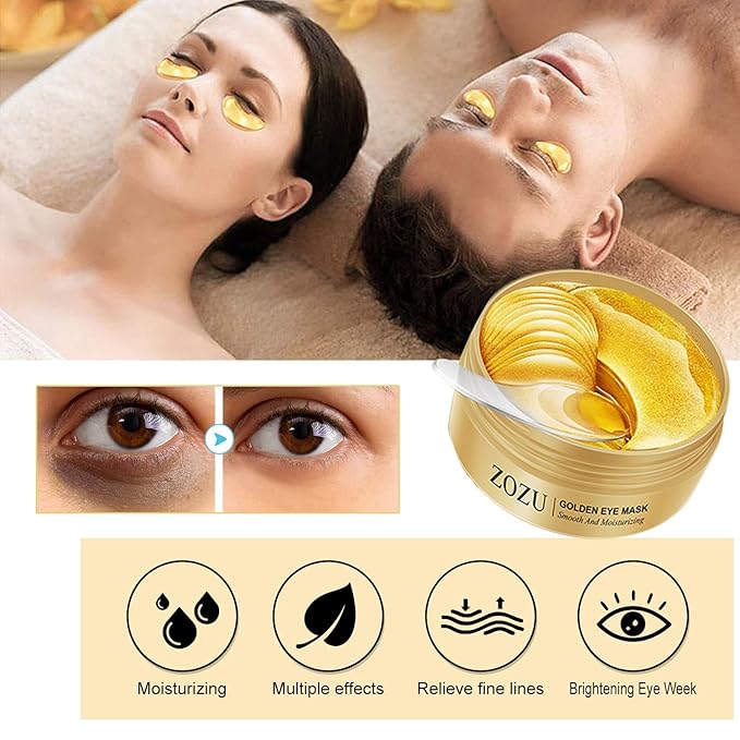 24K Gold Eye Masks, Crystal Collagen Eye Patches for Puffy Eyes, Reducing Fine Lines, Effectively Moisturizing Gold Eye Mask for Dark Circles and Puffiness Wrinkle Eye Bags-FemmiqueWomen