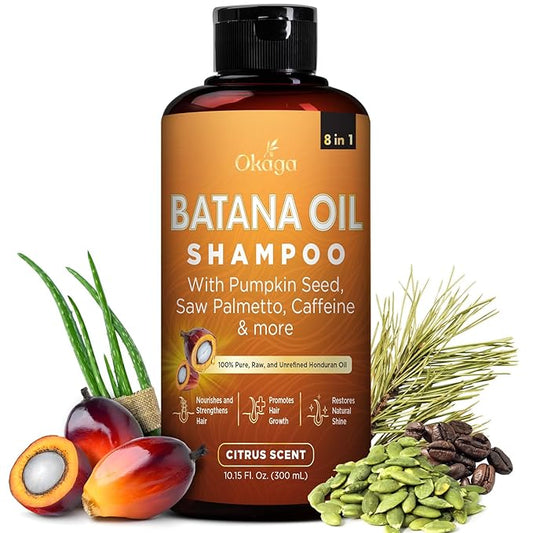 Batana Oil Shampoo for Hair Growth, Aloe Vera Leaf Juice, Saw Palmetto, Caffeine, Hydrolyzed Rice Protein, Pumpkin Seed, Castor & Rosemary Oils, 8-in-1 Natural Formula (10.15 fl oz Citrus Scent)-FemmiqueWomen