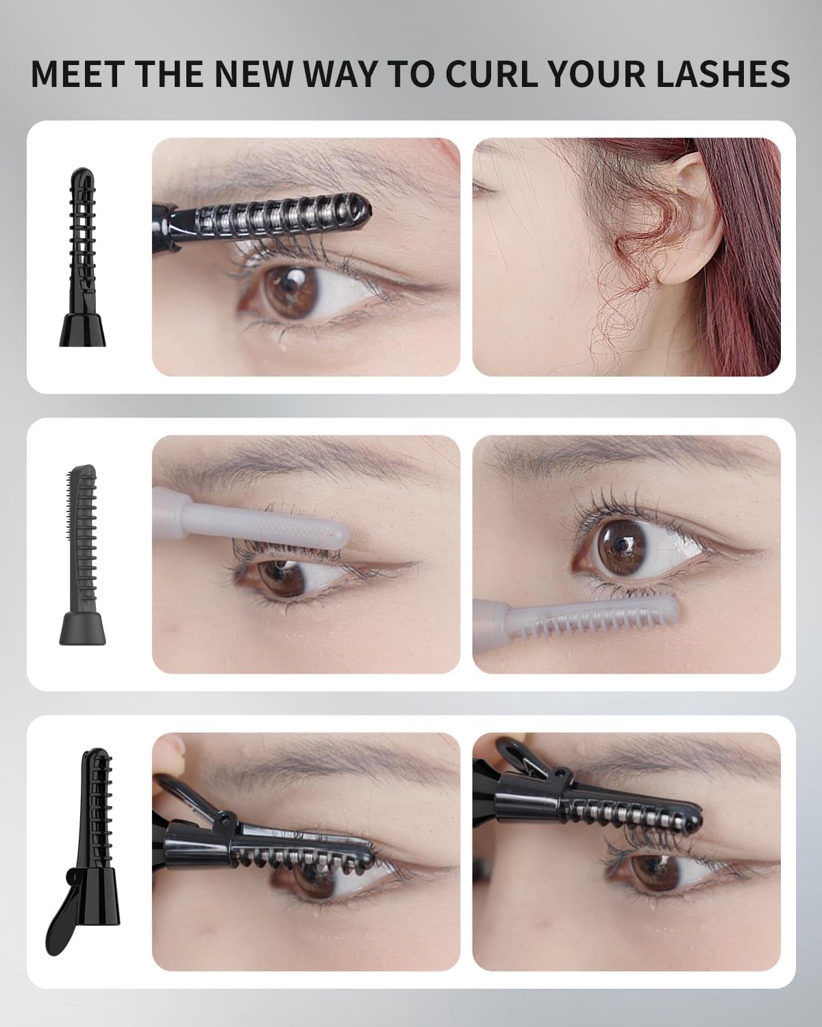 COPPA Electric Lash Curler, LP-1 Lipstick Type 3-in-1 Heated Eyelash Curler with 3 Brush Heads 3 Curling Modes and 3 Temp & 5s Quick Heat-up, Perfect for Beginners and Makeup Pros, Black-FemmiqueWomen