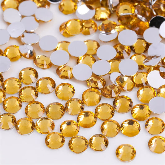 3000 Pieces SS12 3mm Flatback Rhinestones Clear Glass Round Gems Crystals for Nail Art DIY Crafts Clothes Shoes Bags （Golden Yellow）-FemmiqueWomen