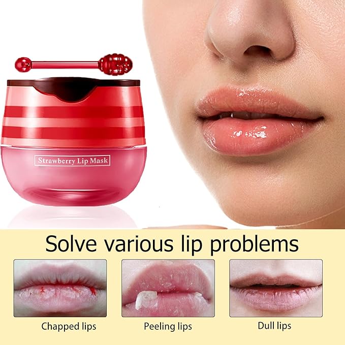 2 Pcs Lip Balm Honey Pot, Honey & Strawberry Moisturizing Lip Mask Reduces Lip Lines, Prevention Dry and Cracked Lip Scrubs Exfoliator. (Honey & Strawberry)-FemmiqueWomen
