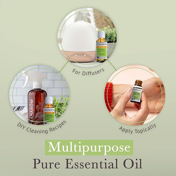 Pranarom USDA Certified Organic Tea Tree Essential Oil (30ml), 100% Pure Undiluted Therapeutic Grade from Zimbabwe for Aromatherapy, Diffuser, Healthy Skin & Hair, Massage, Relaxation-FemmiqueWomen