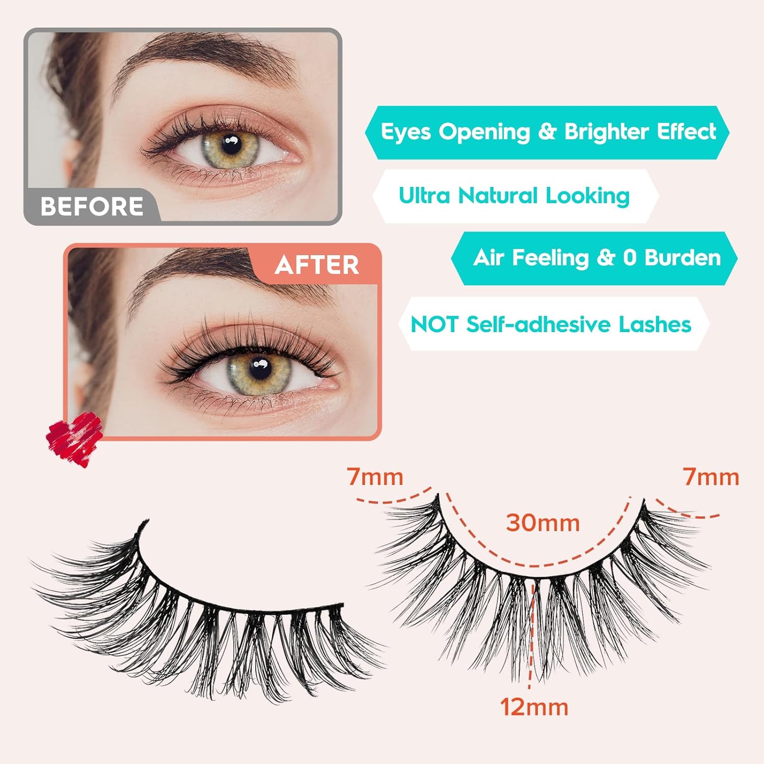 Eyelashes Wispy Natural Lashes 12mm Short Strip Lashes Thinner Band 3D Volume Fake Eyelashes Siligli Eyelashes C Curl False Lashes Pack 7 Pair-FemmiqueWomen