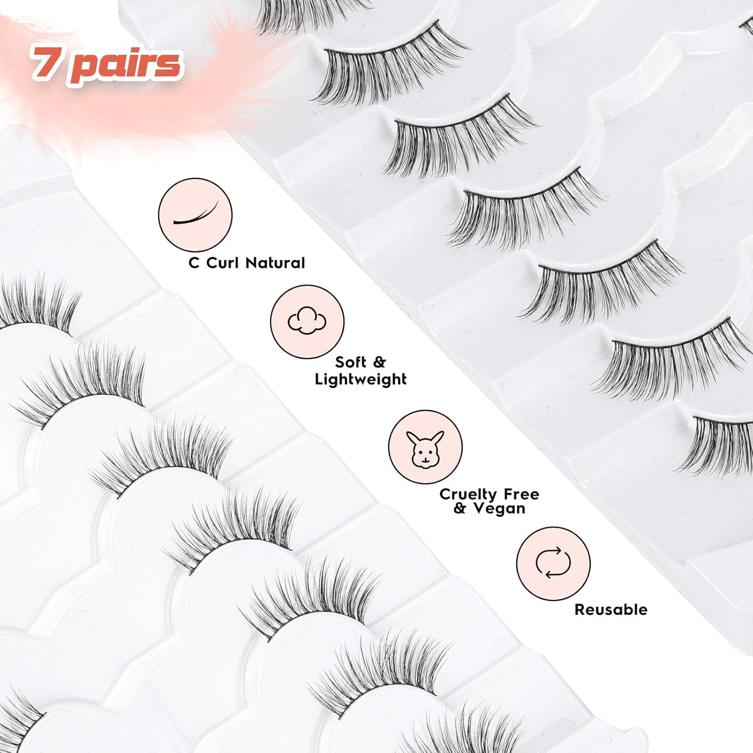 Half Lashes Natural Look C Curl False Eyelashes Cat Eye 7 Pack Corner Lash Siligli-FemmiqueWomen