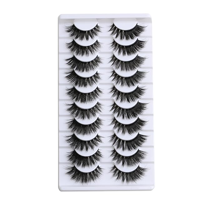 SUNWELL False Eyelashes 16mm Mink Lashes 8D Fluffy Cat Eye Faux Mink Lashes Strip Lashes Soft Reusable Luxury Volume Fake Eyelashes 10 Pairs Pack-FemmiqueWomen