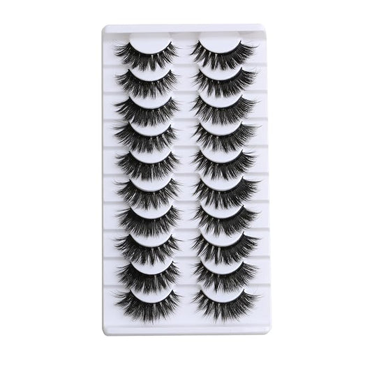 SUNWELL False Eyelashes 16mm Mink Lashes 8D Fluffy Cat Eye Faux Mink Lashes Strip Lashes Soft Reusable Luxury Volume Fake Eyelashes 10 Pairs Pack-FemmiqueWomen