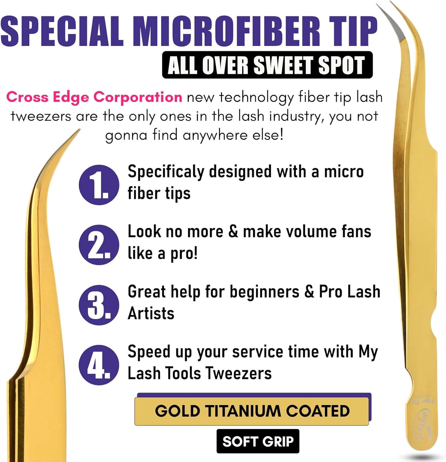 2Pcs Fiber Tip Grip Boot Volume Tweezers and Dolphin Isolation Eyelash Tweezers Set Professional Precision Mink Lashes Fan Making Mega Volume Boot Lashing Tweezers (Gold Set)-FemmiqueWomen