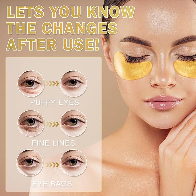 24K Gold Under Eye Patches,Black Box Collagen Anti-Aging Moisturize Under Eye Mask,Reducing Fine and Lines Dark Circleeye Patches,Gel Eye Masks Beauty & Personal Care-FemmiqueWomen
