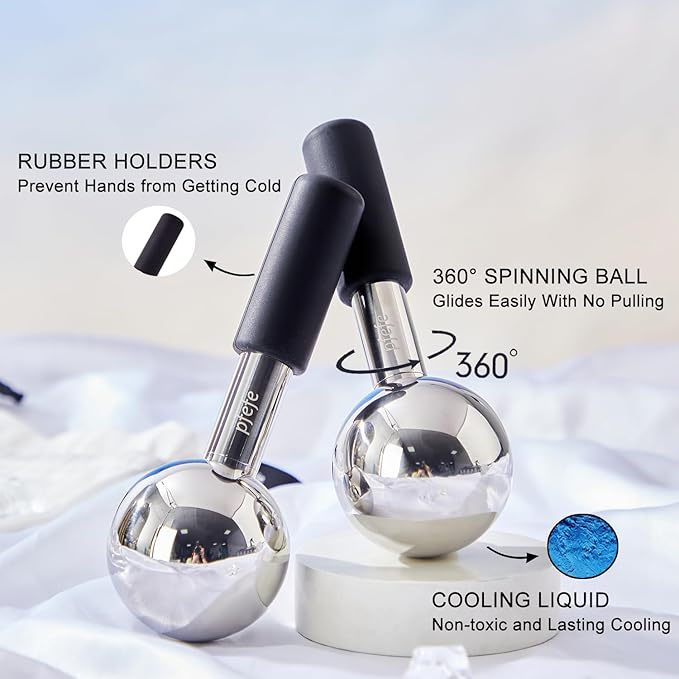 360 Rotating Ice Globes for Face & Eyes, Unbreakable Stainless Steel Cryo Sticks for Beauty Routines, Facials Cold Roller Colling Globes for Puffiness, Wrinkles, Dark Circles, Headaches-FemmiqueWomen