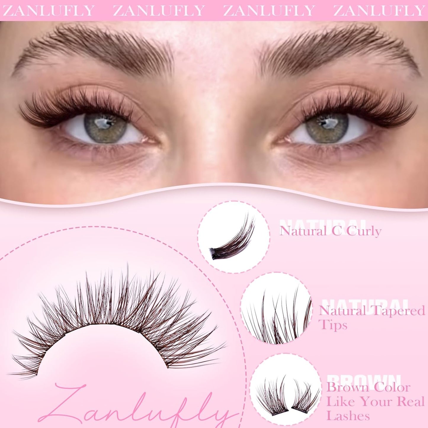 Self Adhesive Eyelashes Brown Self Adhesive Lash Clusters Natural No Glue Lashes Dark Brown Eyelash Extensions Pre-glued Eyelash Clusters Wispy Press on Individual Lashes 8-16mm by ZANLUFLY-FemmiqueWomen