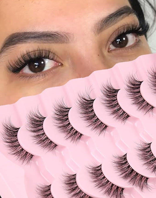 Eyelashes Natural Look Strip Lashes Wispy Natural Mink Lashes Volume Lash Fluffy Fake Eyelashes C Curl False Lashes Thick Eyelashes 7 Pairs-FemmiqueWomen