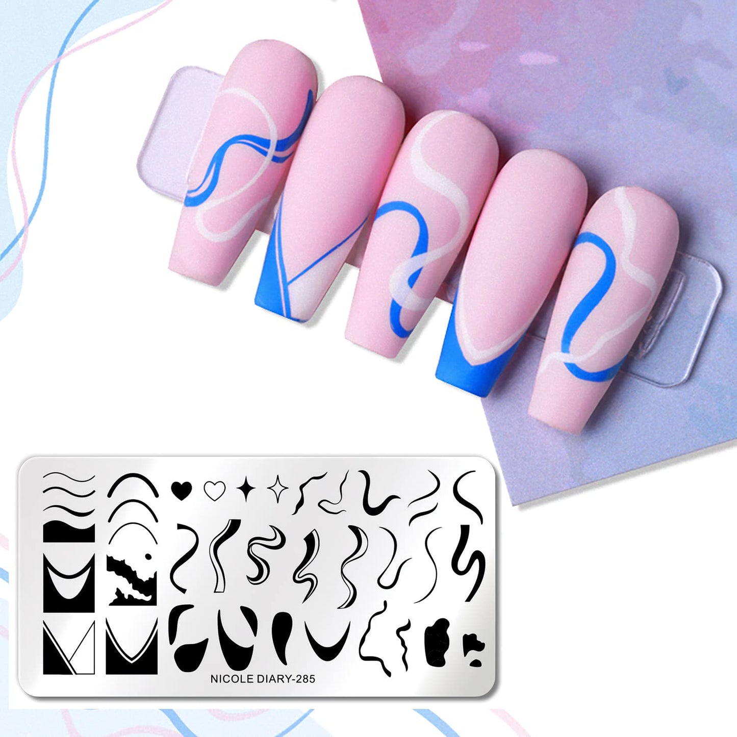 1 Pcs French Nail Stamping Plates Wavy Striped Tip Nail Stamp Template Heart Nail Design Stencil-FemmiqueWomen