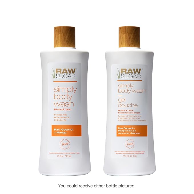 RAW SUGAR Simply Body Wash - Raw Coconut + Mango, Moisturizing & Soothing Bath & Shower Gel, Sulfate-Free, Paraben-Free & Vegan (Pack of 3)-FemmiqueWomen