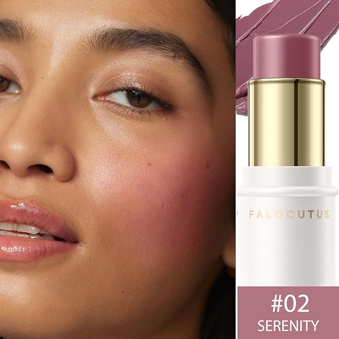 2Pcs Cream Blush Makeup Stick,Monochromatic Multi-Stick Face Blush for Cheek,Lip and Eye,Matte and Dewy Finish for Long Wearing,Easy Application.SERENITY-FemmiqueWomen