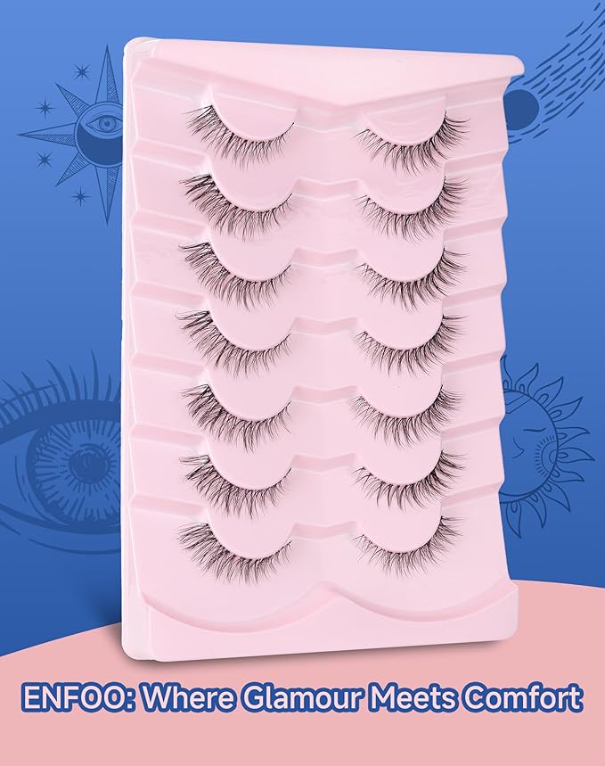 Short Cat Eye Lashes Clear Band False Eyelashes Wispy Natural Look Flared Strip Eyelash Soft Fluffy Lashe Pack 7 Pairs SF-10-FemmiqueWomen