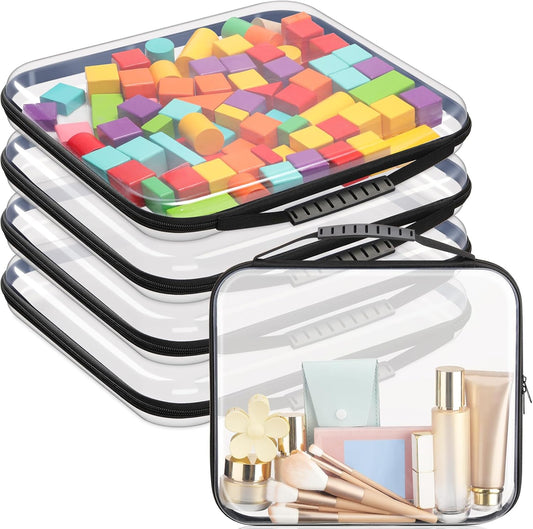 Sanwuta 4 Pcs Clear Hard Zipper Case with Handle Office Storage Cases Hard Plastic Pouches Transparent Bins for Crafts, Pencils, Snacks, Cosmetics, Puzzles(13.8 x 11.8 x 2 Inches,Black)-FemmiqueWomen
