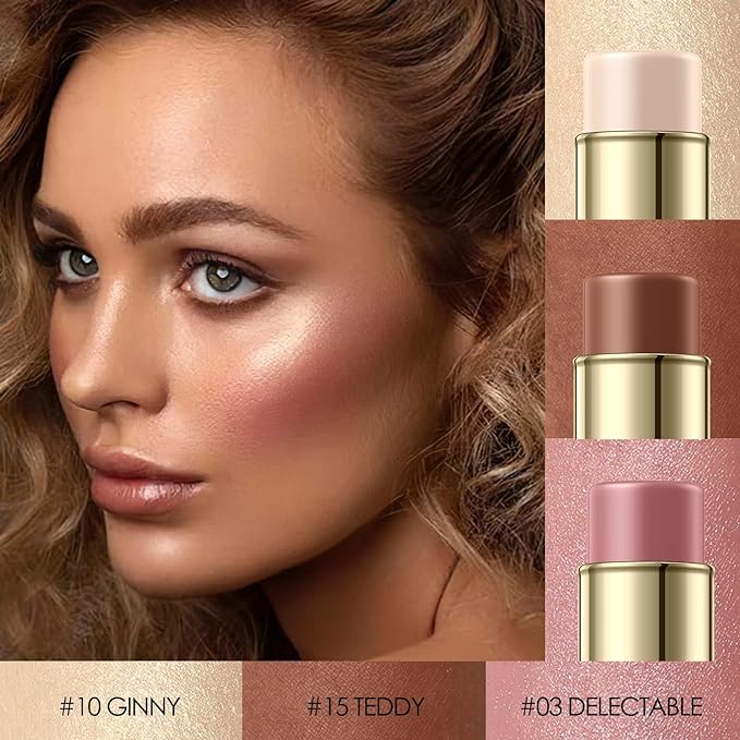 3 Pcs NEUTRAL Contour Stick Set,Cream Blush & Highlighter Bronzer Pen,Long Lasting & Smooth Natural Face Contouring Illuminator,Professional Makeup Kit for All Skin-FemmiqueWomen