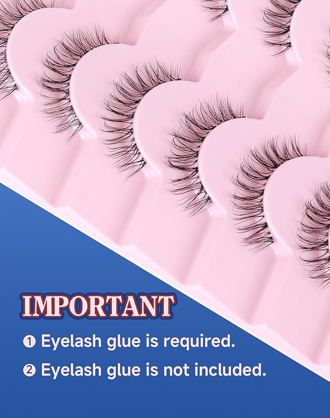 Short Lashes Natural Look Everyday Wispy False Eyelashes Clear Band Strip Eyelash Soft Lashes Fluffy Pack 7 Pairs SF-01-FemmiqueWomen