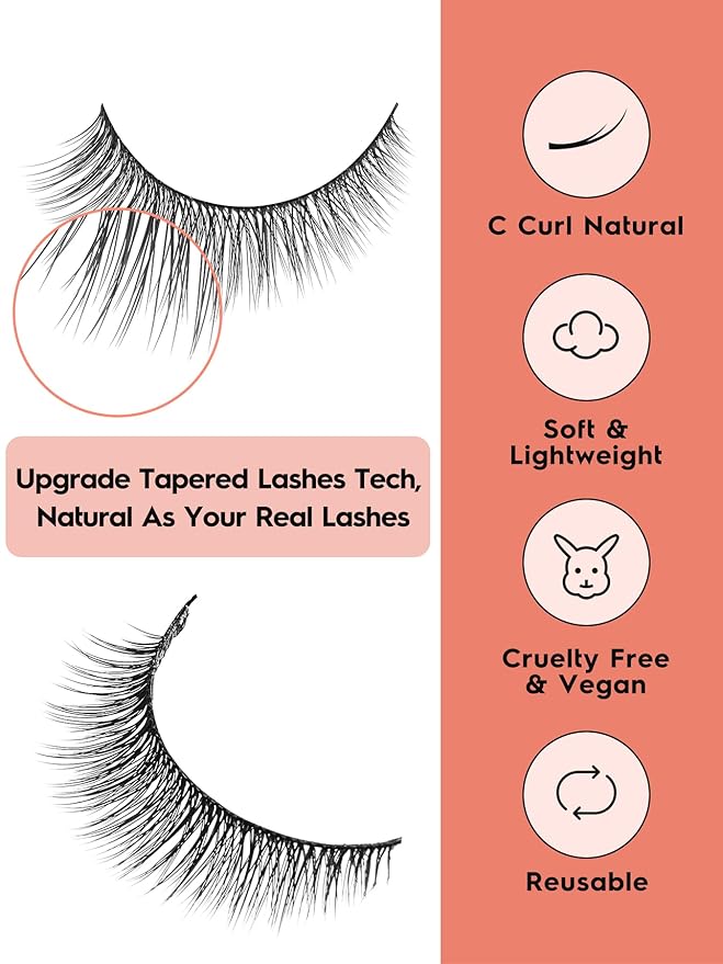 Natural Lashes 7MM Extra Short Eyelashes Natural Cat Eye Lashes 10 Pair False Eyelashes Wispy Eye Lashes Pack C Curl Strip Lashes 3D Volume Short Lashes Siligli Eyelashes-FemmiqueWomen