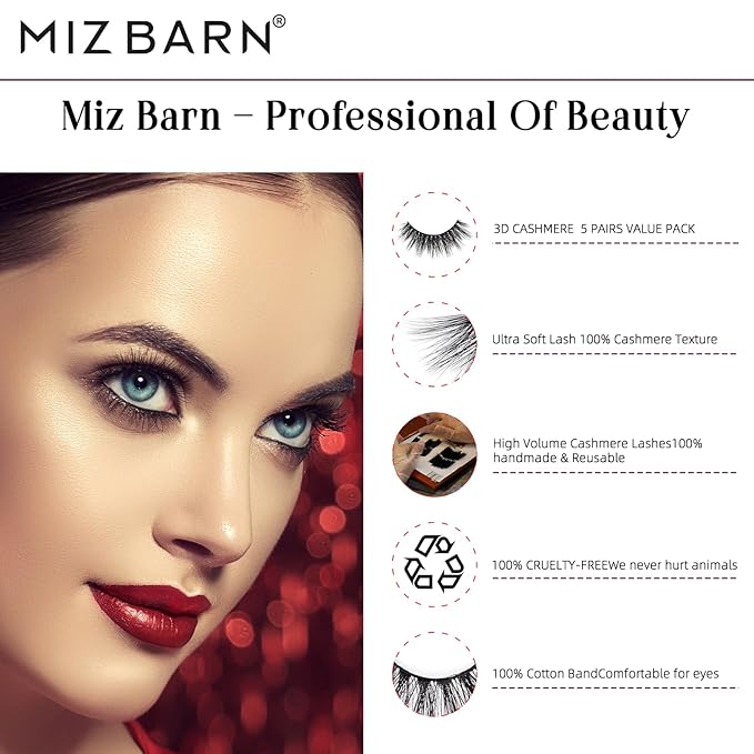 Miz Barn Lashes 5 Pairs Cat Eyes Wispy Lightweight Natural 3D Cashmere Soft Long Extension Eyelashes Pack Handmade Luxurious Volume Fluffy False Eyelashes (CF109)-FemmiqueWomen