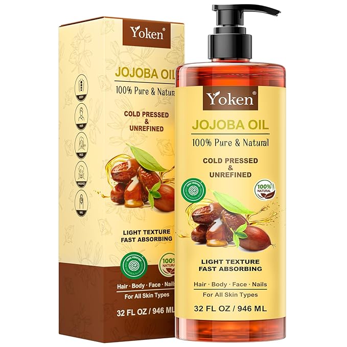 Yoken 32 fl oz (EWG Verified) 100% Pure Jojoba Carrier Oil - Unrefined, Hexane-Free, Cold Pressed for Skin, Face, Hair, Nails, and Massage-FemmiqueWomen