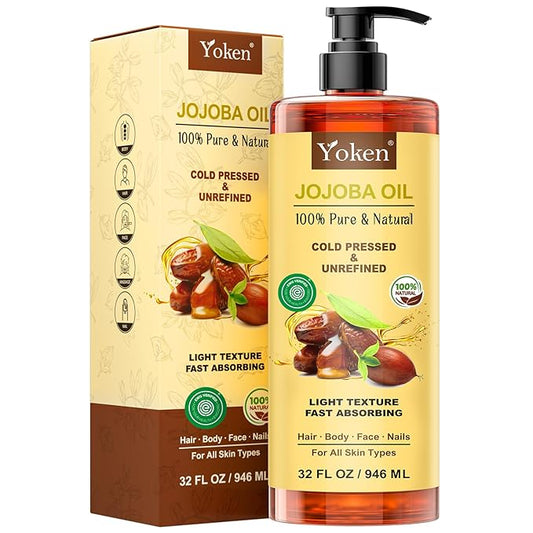 Yoken 32 fl oz (EWG Verified) 100% Pure Jojoba Carrier Oil - Unrefined, Hexane-Free, Cold Pressed for Skin, Face, Hair, Nails, and Massage-FemmiqueWomen