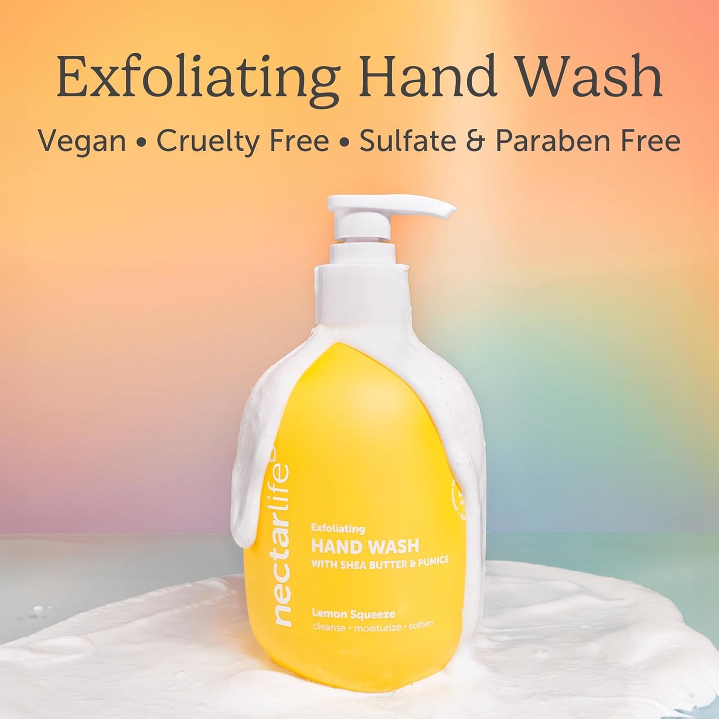 Nectar Life Exfoliating & Moisturizing Hand Wash, Volcanic Pumice for Hand Scrub, Shea Butter Softens Hands, Clean Vegan Ingredients, Lemon Scent-FemmiqueWomen