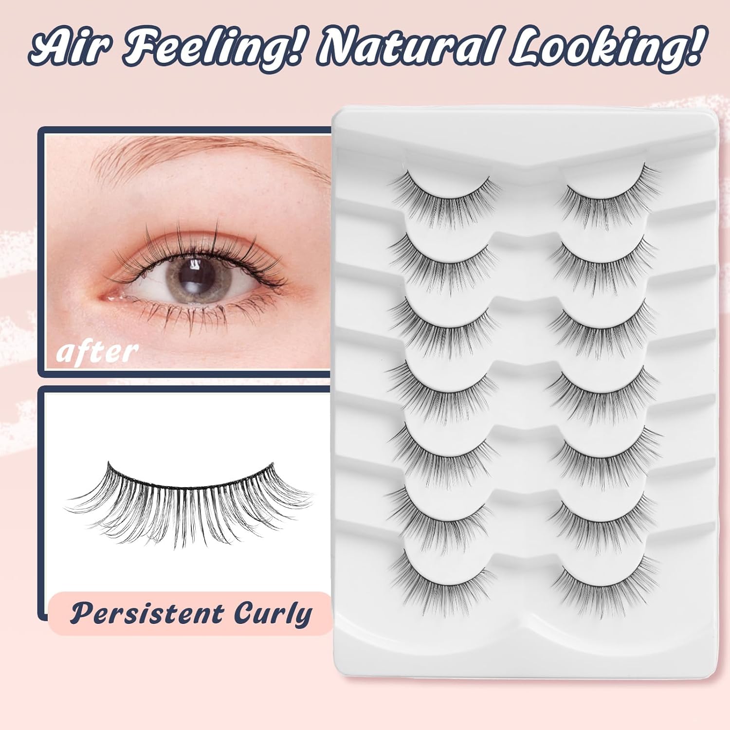 Natural Lashes Anime Eyelashes Wispy 12MM Strip Lashes Thin Band Manhua Eyelashes 3D Volume False Eyelashes 7 Pair Mink Lashes Korean Eye Lashes Pack Siligli-FemmiqueWomen