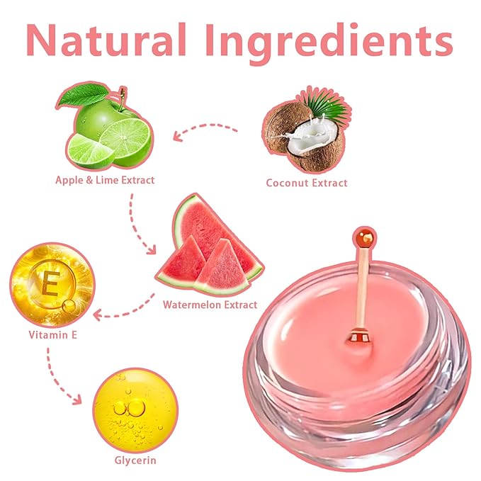 3 Pcs Bee Lip Balm Honey Pot, Coconut Watermelon Apple Lime Lip Mask Overnight, Moisturizing Lip Sleeping Mask, Hydrate Repair Prevent Dry Cracked Lip Exfoliator (Coconut +Watermelon+Apple Lime)-FemmiqueWomen