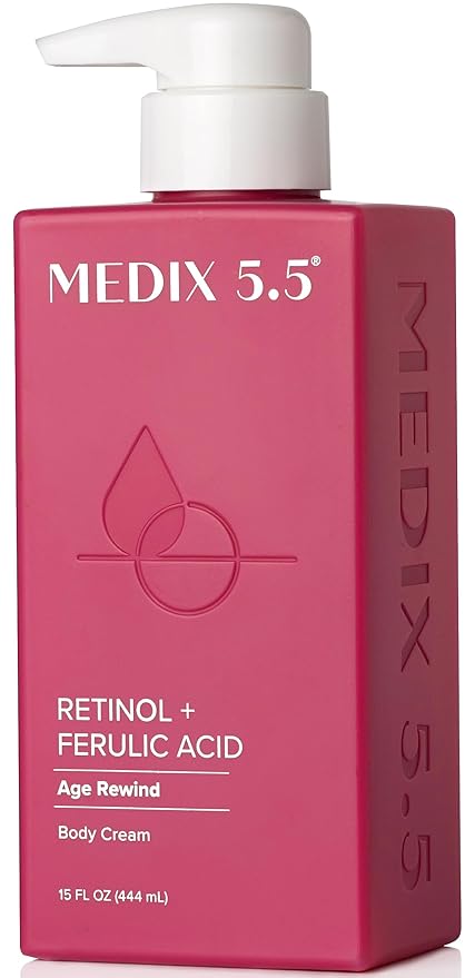 Medix 5.5 Retinol Body Lotion Firming Moisturizer | Crepey Skincare Treatment | Retinol Body Cream | Anti Aging Firming Cream For Women Targets Look Of Crepe Skin, Wrinkles, & Sagging Skin, 15 Fl Oz-FemmiqueWomen